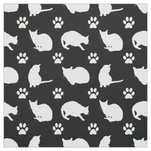 Zwarte witte katten en poten Print stof