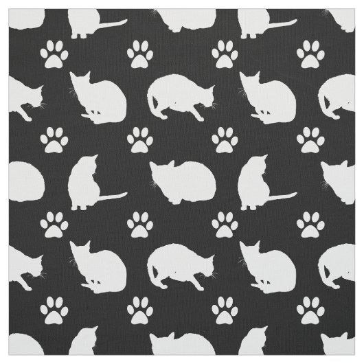 Zwarte witte katten en poten Print stof (Swatch)