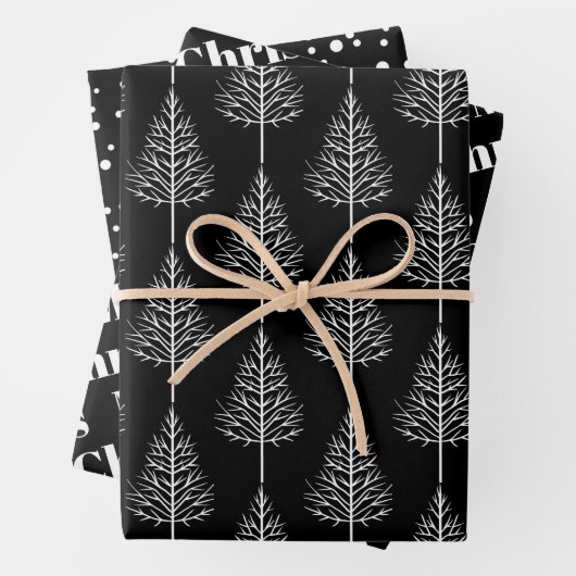 Zwarte, witte kerst, bomen, polka stipt vakantie inpakpapier vel (In situ)