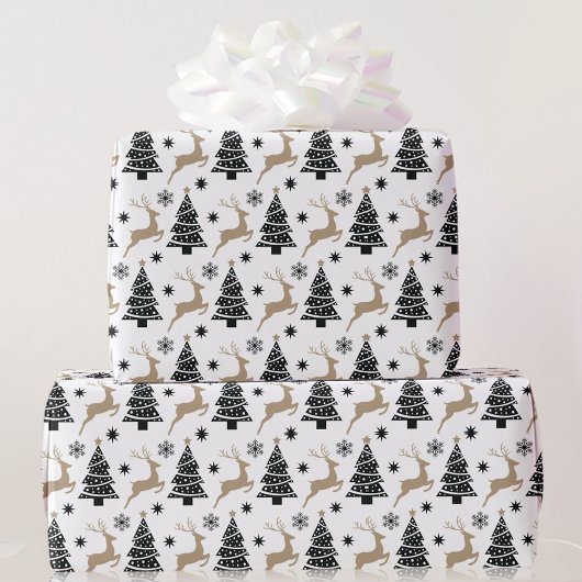 Zwarte witte kerstbomen die luiend zijn, formaat 5 cadeaupapier