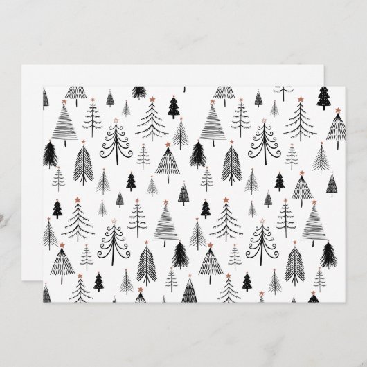 Zwarte witte kerstbomen met platte feestdag Kaart (Voorkant / Achterkant)
