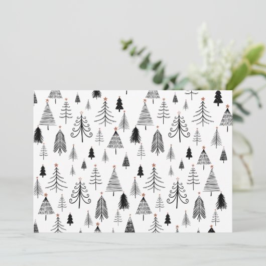 Zwarte witte kerstbomen met platte feestdag Kaart (Staand voorkant)