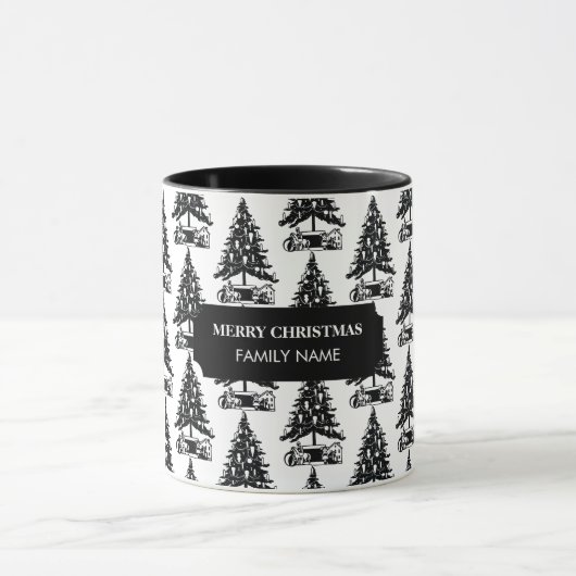  zwarte witte kerstboom - Aangepaste naam Mok (Midden)