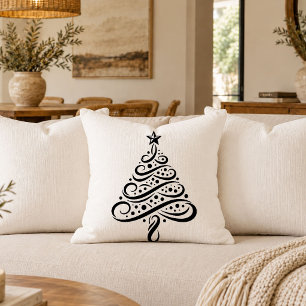 Zwarte Witte Kerstboom Accent Kussenhoes Kussen