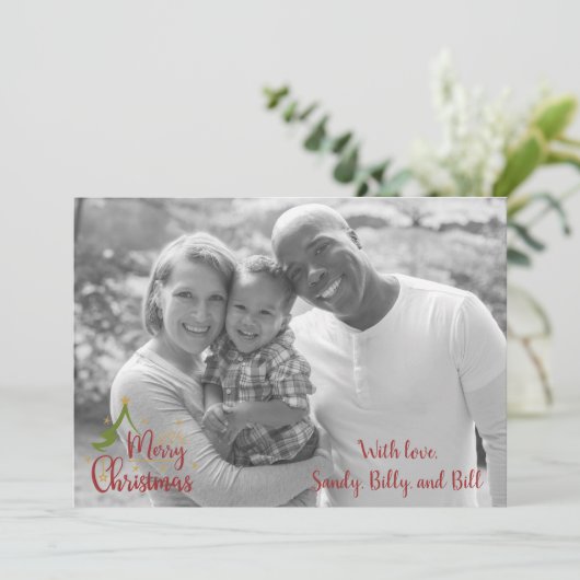 Zwarte & witte kerstkaart - 2 insteeksleuven kaart (Staand voorkant)