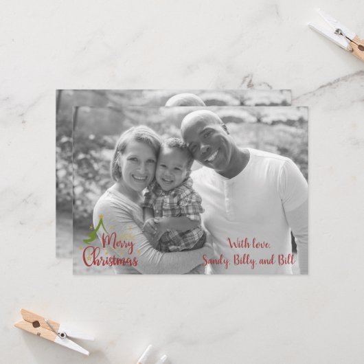 Zwarte & witte kerstkaart - 2 insteeksleuven kaart (Voorkant / Achterkant in situ)