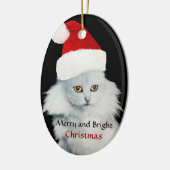 ZWARTE WITTE KERSTKAT MET SANTA CLAUS HOED KERAMISCH ORNAMENT (Links)