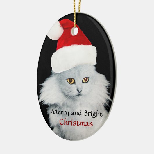 ZWARTE WITTE KERSTKAT MET SANTA CLAUS HOED KERAMISCH ORNAMENT (Links)