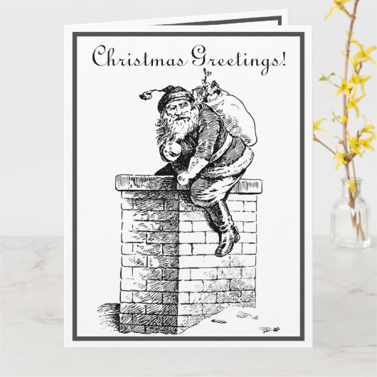 Zwarte witte  kerstman die naar de schoorsteen gaa kaart (Gele Bloem)