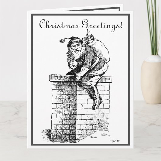 Zwarte witte  kerstman die naar de schoorsteen gaa kaart (Voorkant)