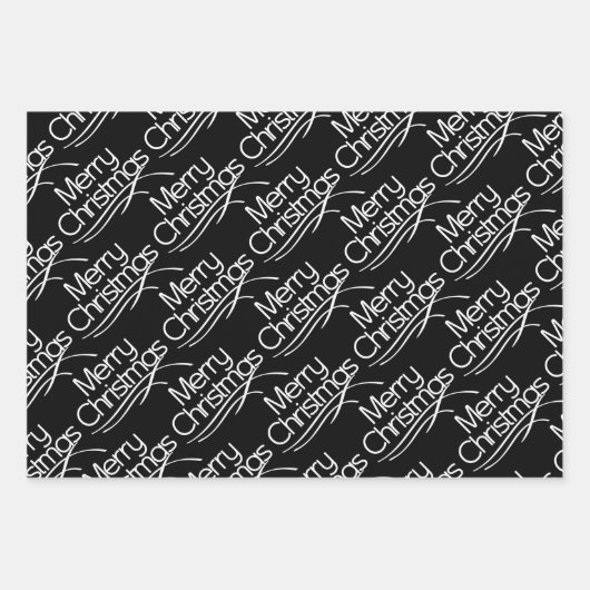 Zwarte, witte kersttypografie en stippen vakantie inpakpapier vel (Voorkant)