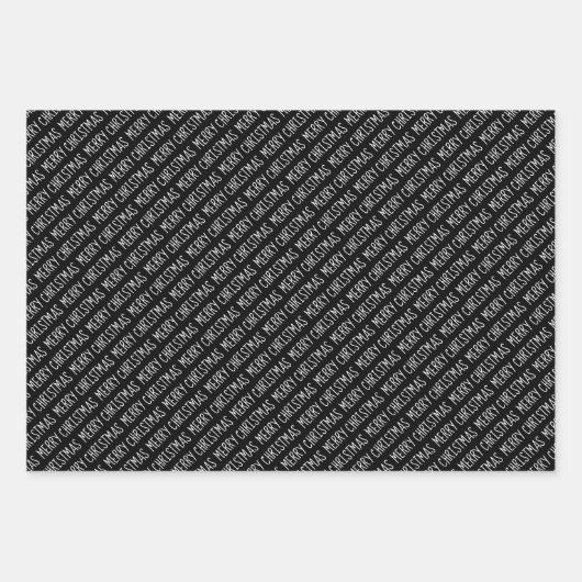 Zwarte, witte kersttypografie moderne feestdag inpakpapier vel (Voorkant 3)