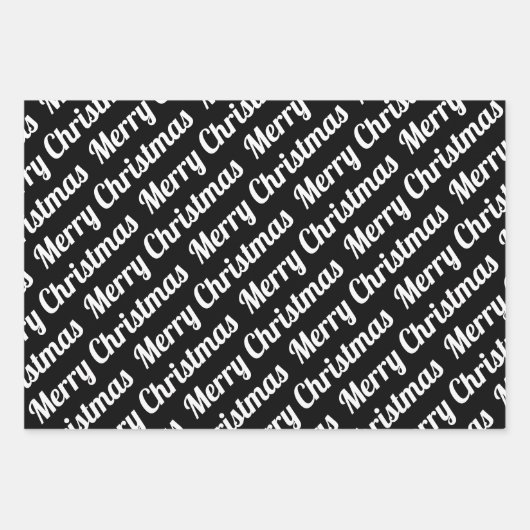Zwarte, witte kersttypografie moderne feestdag inpakpapier vel (Voorkant 2)