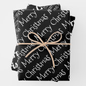 Zwarte, witte kersttypografie moderne feestdag inpakpapier vel (In situ)