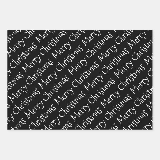 Zwarte, witte kersttypografie moderne feestdag inpakpapier vel (Voorkant)