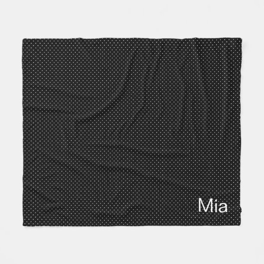 Zwarte & Witte Kleine Polka Dot & Name of Monogram Fleece Deken (Voorkant (Horizontaal))