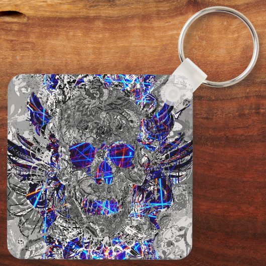 Zwarte witte kleurrijke neon schedel hitch cover sleutelhanger (Achterkant)