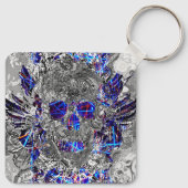 Zwarte witte kleurrijke neon schedel hitch cover sleutelhanger (Achterkant)