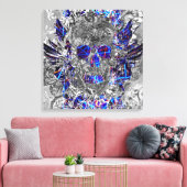 Zwarte witte, kleurrijke neonschedel canvas afdruk (Insitu (Woonkamer))