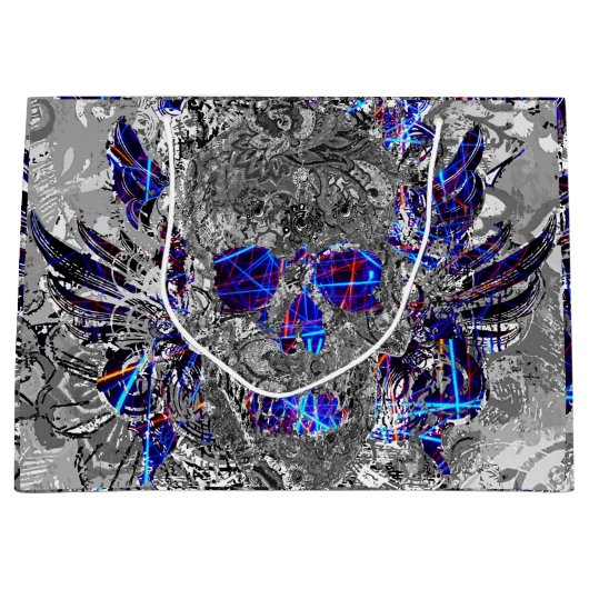 Zwarte witte, kleurrijke neonschedel groot cadeauzakje (Voorkant)