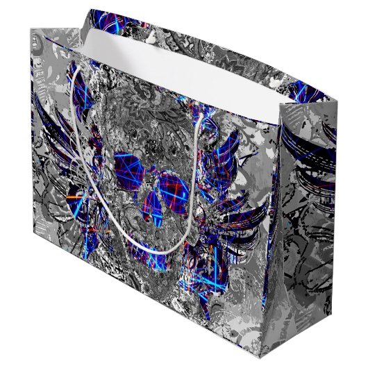Zwarte witte, kleurrijke neonschedel groot cadeauzakje (Achterkant Gekanteld)