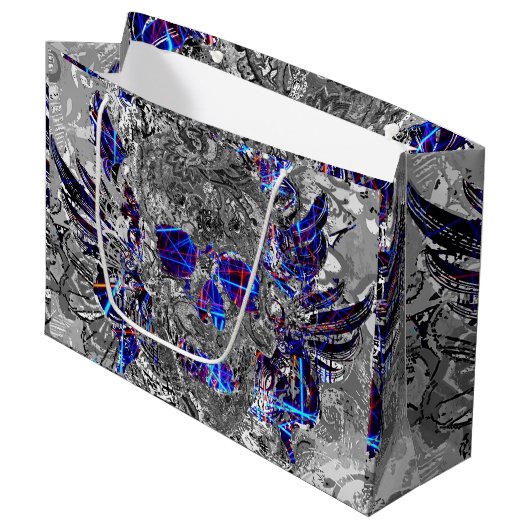 Zwarte witte, kleurrijke neonschedel groot cadeauzakje (Voorkant Gekanteld)