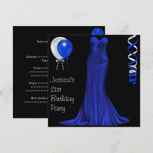 Zwarte witte kobalt Formele dress 21st verjaardag Kaart (Voorkant / Achterkant)