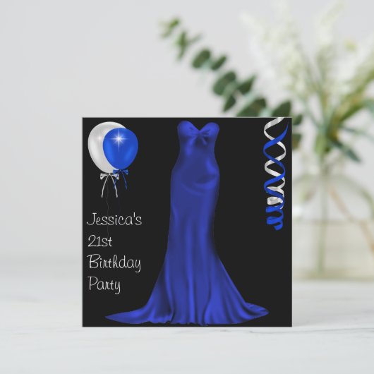 Zwarte witte kobalt Formele dress 21st verjaardag Kaart (Staand voorkant)