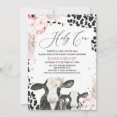 Zwarte witte Koe Calf Boho Floral Baby shower Kaart (Voorkant)