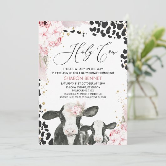 Zwarte witte Koe Calf Boho Floral Baby shower Kaart (Staand voorkant)