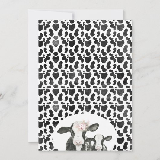 Zwarte witte Koe Calf Boho Floral Baby shower Kaart (Achterkant)