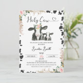 Zwarte witte Koe Calf Floral Koe Baby shower afdru Kaart (Staand voorkant)