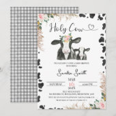 Zwarte witte Koe Calf Floral Koe Baby shower afdru Kaart (Voorkant / Achterkant)