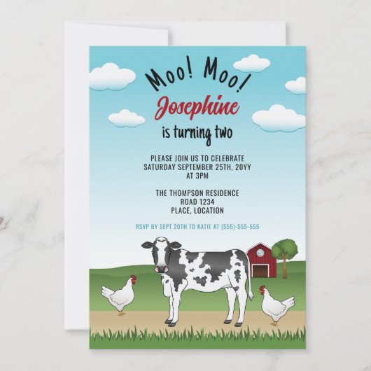 Zwarte witte Koe en kippen Boerderij Barnyard Birt Kaart (Voorkant)