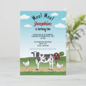 Zwarte witte Koe en kippen Boerderij Barnyard Birt Kaart (Staand voorkant)