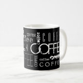 Zwarte witte KOFFIE! Typografie-tekstnaam Koffiemok (Voorkant rechts)