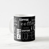 Zwarte witte KOFFIE! Typografie-tekstnaam Koffiemok (Voorkant links)