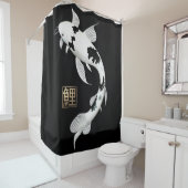 Zwarte/Witte Koi Karper Douchegordijn (In situ)