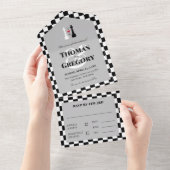 Zwarte Witte Koningen Schaakstukken Gay Wedding All In One Uitnodiging (Afscheurbaar)