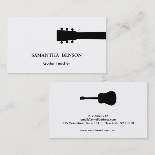 Zwarte & Witte kool en moderne gitaarleraar Muziek Visitekaartje (Voorkant / Achterkant)