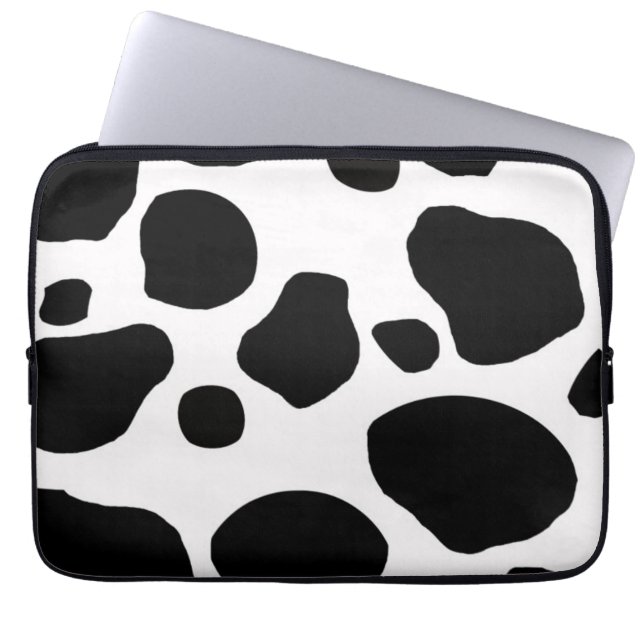 ZWARTE WITTE KOUW SPOTS ANIMAAL AFDRUKKEN LAPTOP SLEEVE (Voorkant)