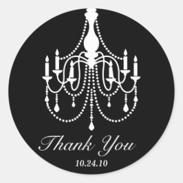 Zwarte witte kroonluchter dank u ronde sticker