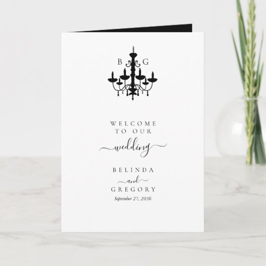 Zwarte Witte Kroonluchter Wedding Orde van Service Programma (Voorkant)
