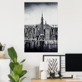 zwarte witte kunst New York City | AI Art Poster (Thuiskantoor)