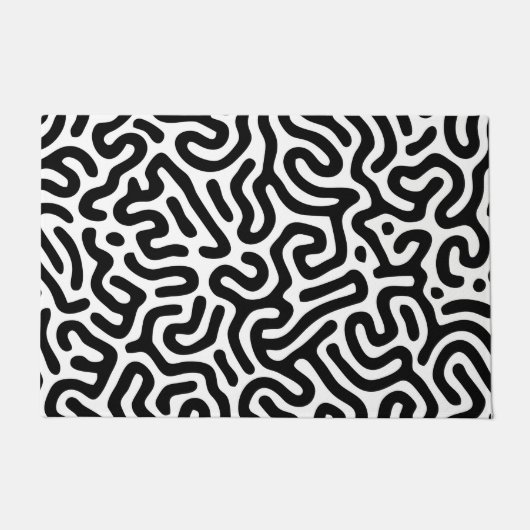 zwarte witte labyrint patroonlijn decoratieve modu deurmat (Voorkant)