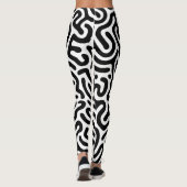 zwarte witte labyrint patroonlijn decoratieve modu leggings (Achterkant)