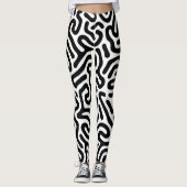 zwarte witte labyrint patroonlijn decoratieve modu leggings (Voorkant)