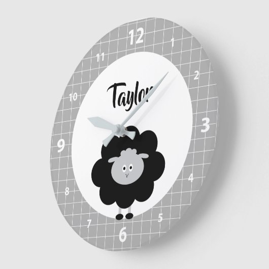Zwarte witte Lamb Kawaii Kind Nursery Script Name Grote Klok (Hoek)