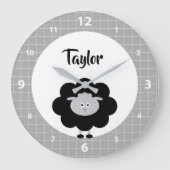 Zwarte witte Lamb Kawaii Kind Nursery Script Name Grote Klok (Voorkant)