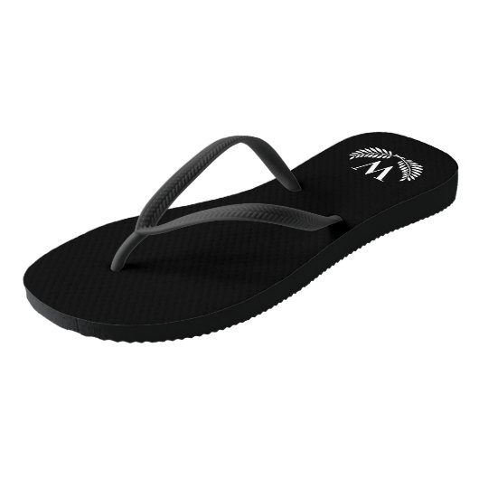 Zwarte witte laurel met initiaal teenslippers (Schuin)